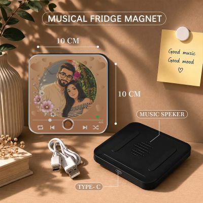 Personalized Caricature Theme Couple Photo Musical Fridge Magnet with Custom Photo & Song Surprise Gift for Wife, Husband, Girlfriend, Boyfriend